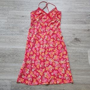 Express Vintage Pink Floral Dress Juniors 13/14 Spaghetti Straps Sleeveless Lace